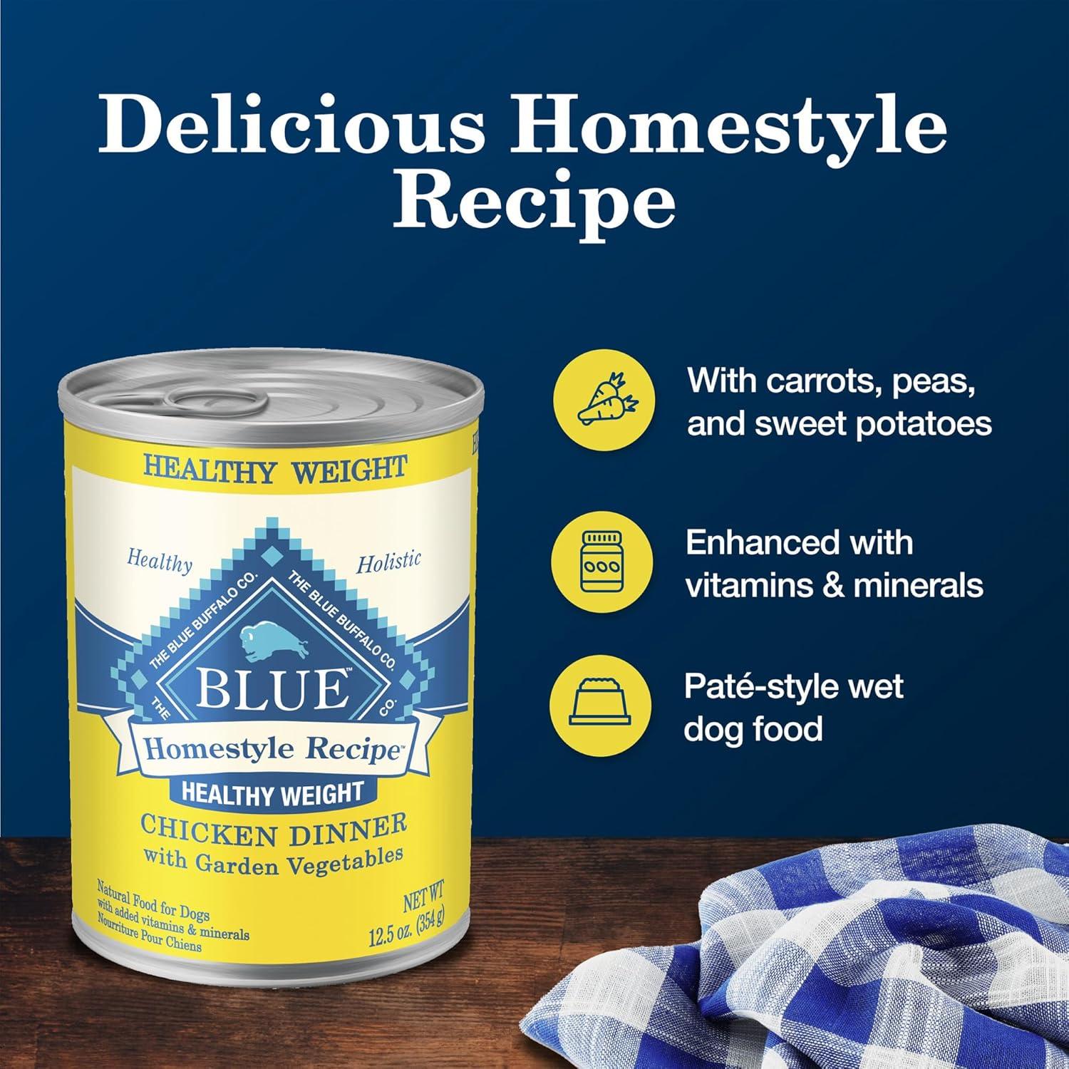 imageBlue Buffalo Homestyle Recipe Healthy Weight Adult Wet Dog Food Chicken Dinner With Garden Vegetables 125oz Can Pack of 121 Count Pack of 1