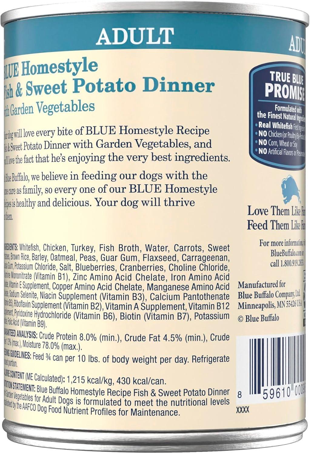 imageBlue Buffalo Homestyle Recipe Large Breed Adult Wet Dog Food Made with Natural Ingredients Chicken Dinner With Garden Vegetables 125oz Can Pack of 12Fish Sweet Potato