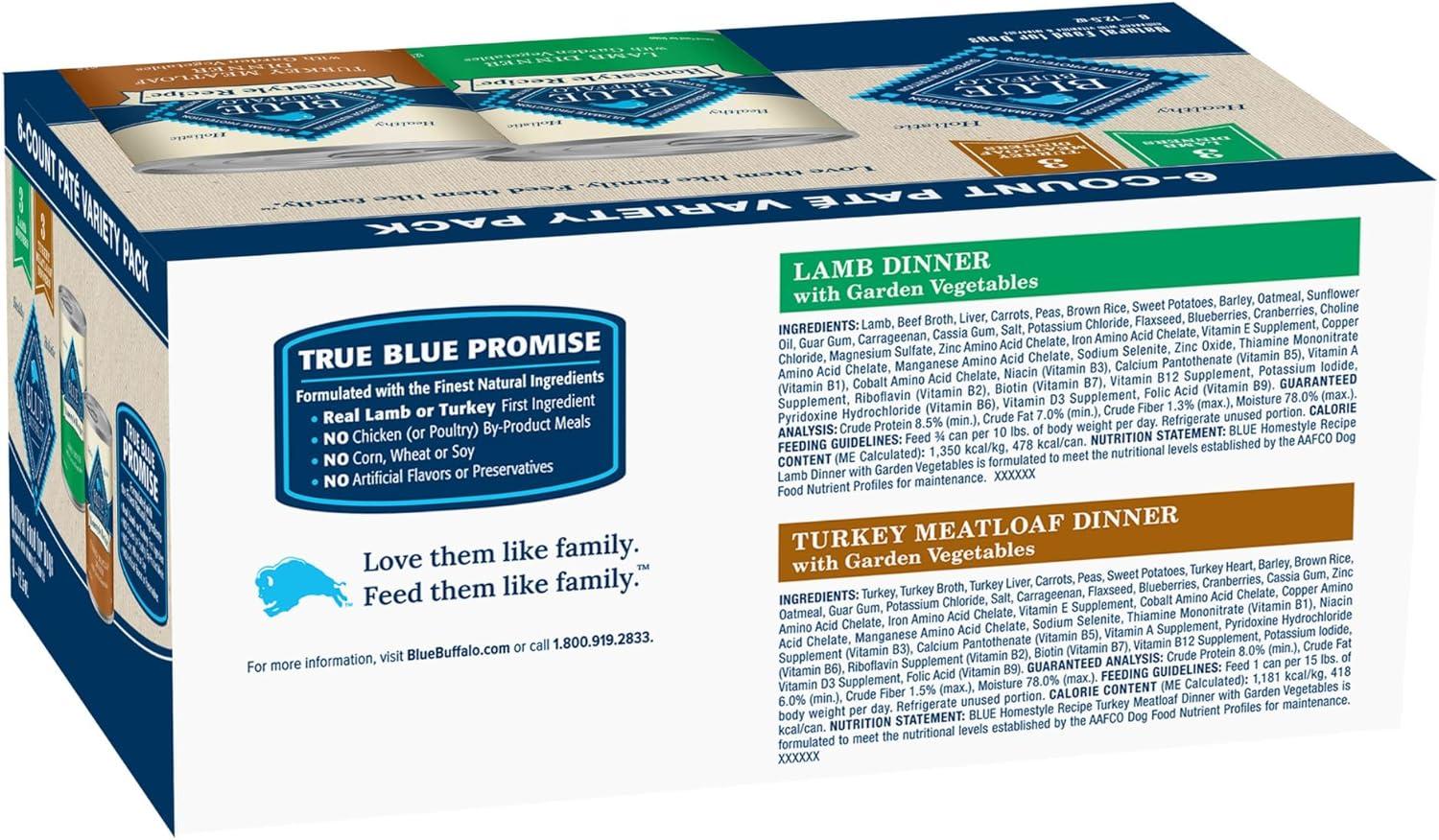 imageBlue Buffalo Homestyle Recipe Large Breed Adult Wet Dog Food Made with Natural Ingredients Chicken Dinner With Garden Vegetables 125oz Can Pack of 12Variety Pack Lamb Turkey