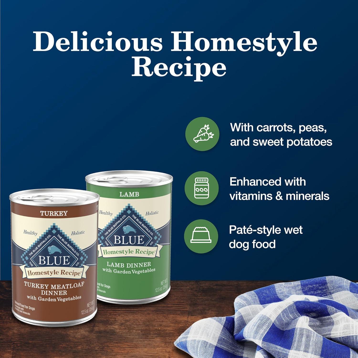 imageBlue Buffalo Homestyle Recipe Large Breed Adult Wet Dog Food Made with Natural Ingredients Chicken Dinner With Garden Vegetables 125oz Can Pack of 12Variety Pack Lamb Turkey