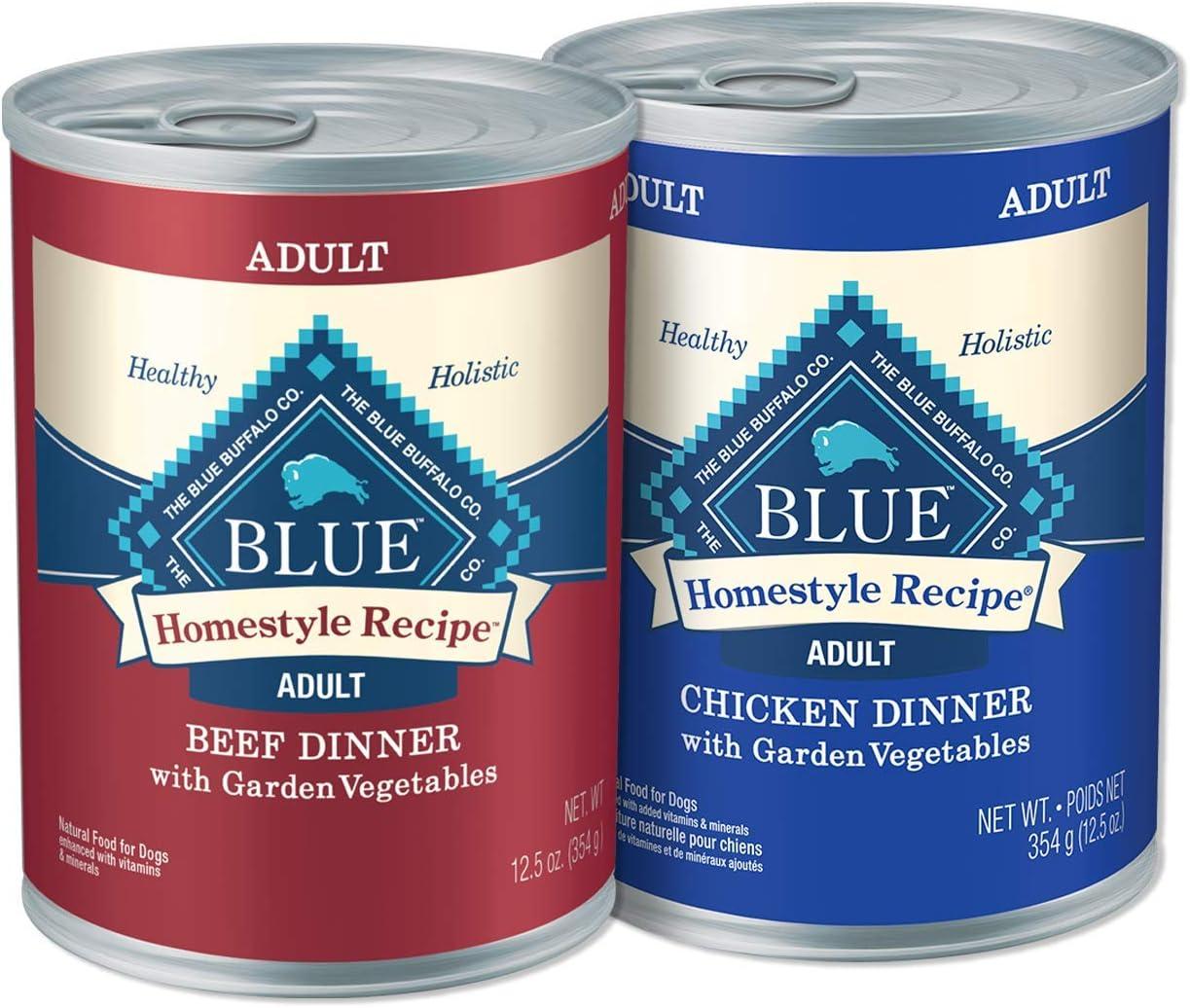 imageBlue Buffalo Homestyle Recipe Natural Adult Wet Dog Food Variety Pack Chicken amp Beef 125oz Can 24 Count 12 of Each Flavor