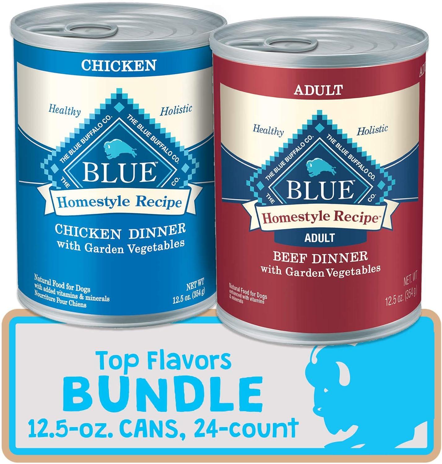 imageBlue Buffalo Homestyle Recipe Natural Adult Wet Dog Food Variety Pack Chicken amp Beef 125oz Can 24 Count 12 of Each Flavor