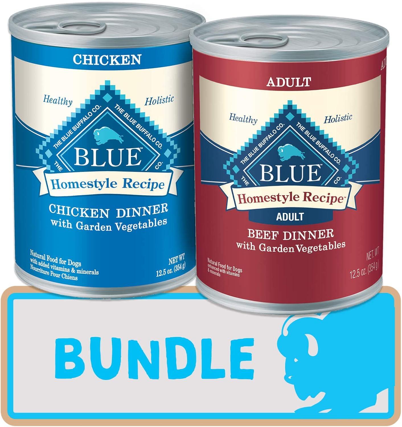 imageBlue Buffalo Homestyle Recipe Natural Adult Wet Dog Food Variety Pack Chicken amp Beef 125oz Can 24 Count 12 of Each Flavor