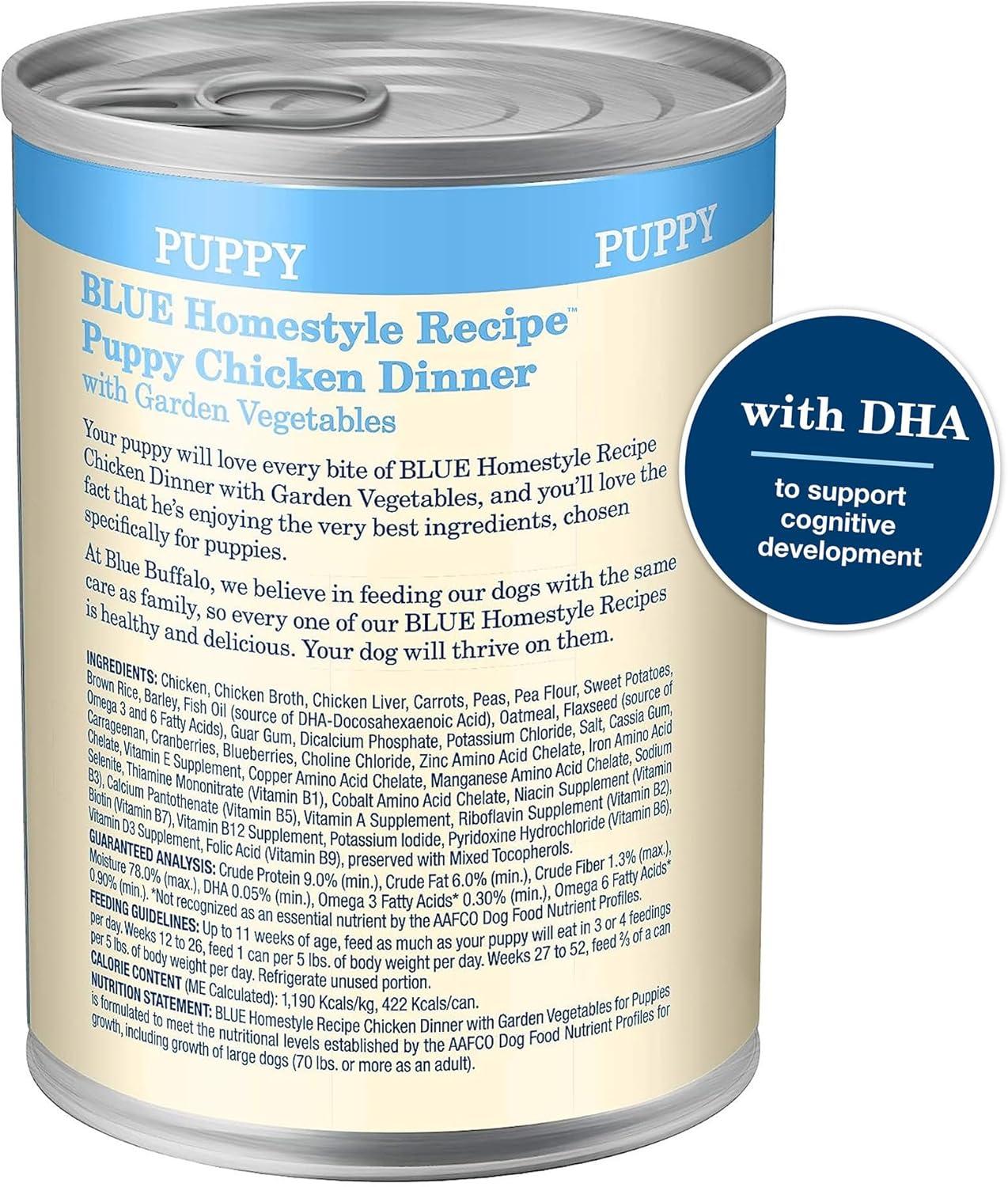 imageBlue Buffalo Homestyle Recipe Puppy Wet Dog Food Made with Natural Ingredients Chicken Dinner with Garden Vegetables amp Brown Rice 125oz Cans 12 CountWet Dog Food