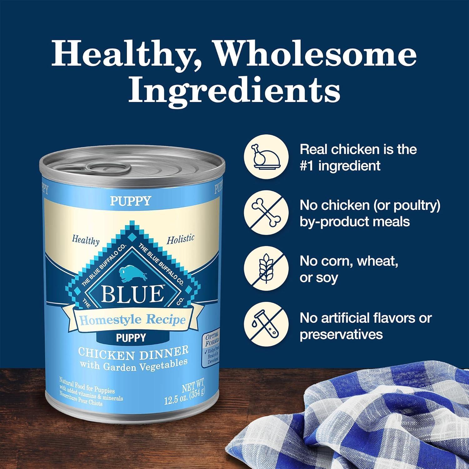 imageBlue Buffalo Homestyle Recipe Puppy Wet Dog Food Made with Natural Ingredients Chicken Dinner with Garden Vegetables amp Brown Rice 125oz Cans 12 CountWet Dog Food