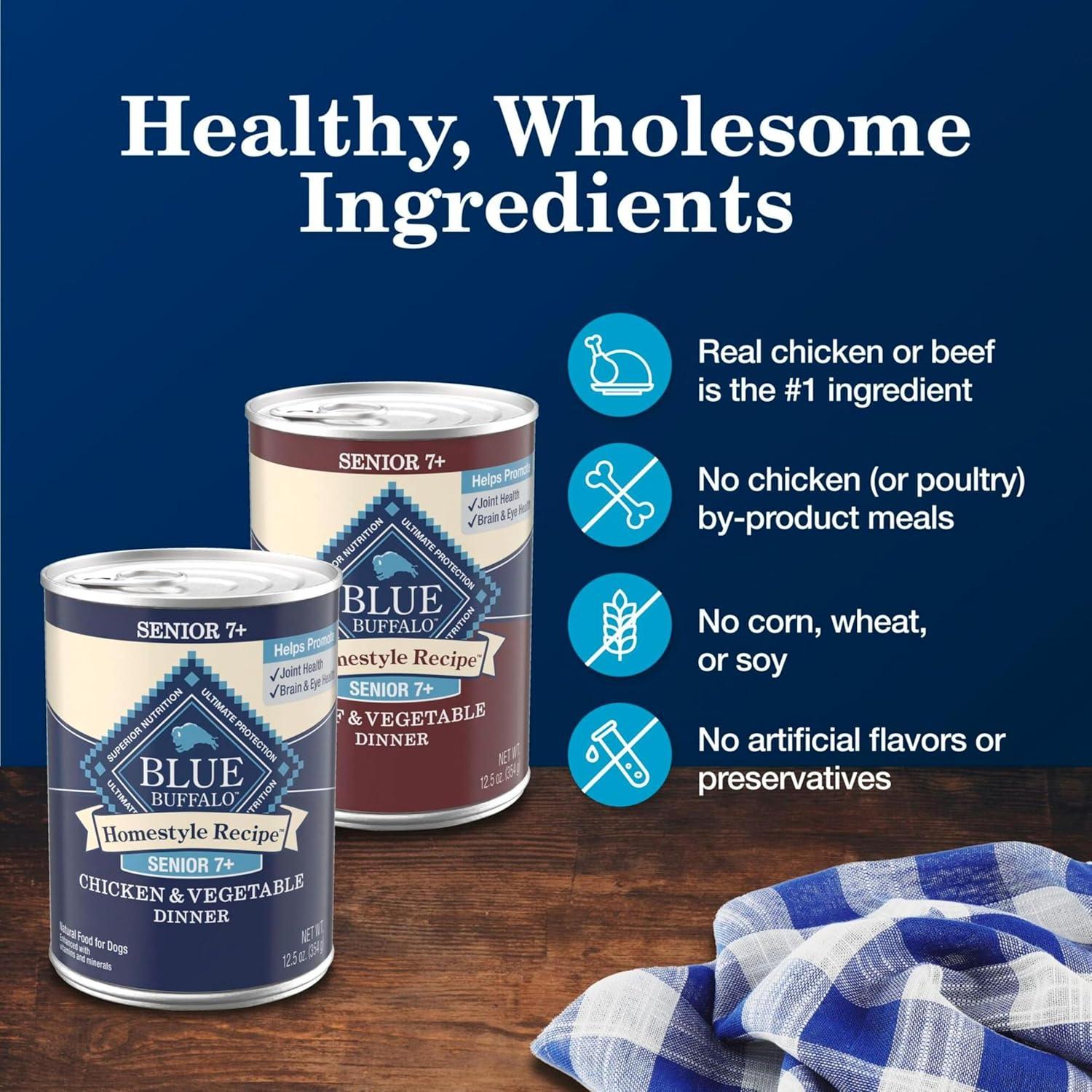 imageBlue Buffalo Homestyle Recipe Senior Wet Dog Food Made with Natural Ingredients Chicken Dinner with Garden Vegetables 125oz Cans 12 CountChicken Beef
