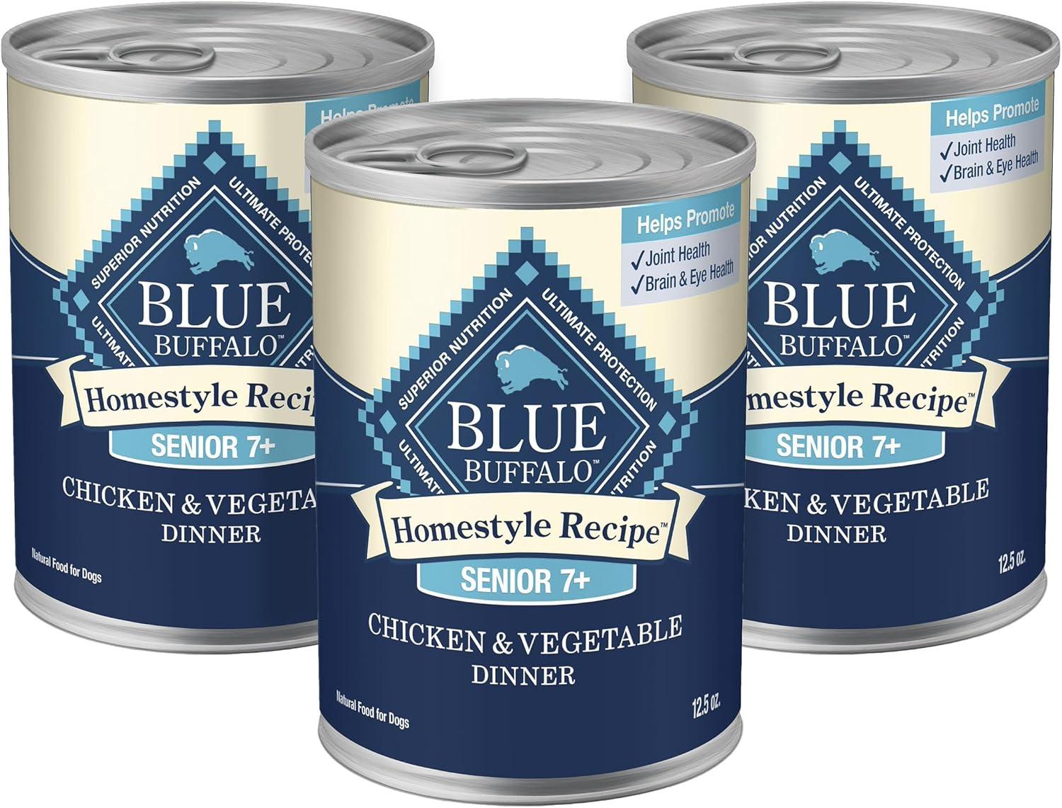 imageBlue Buffalo Homestyle Recipe Senior Wet Dog Food Made with Natural Ingredients Chicken Dinner with Garden Vegetables 125oz Cans 12 CountChicken