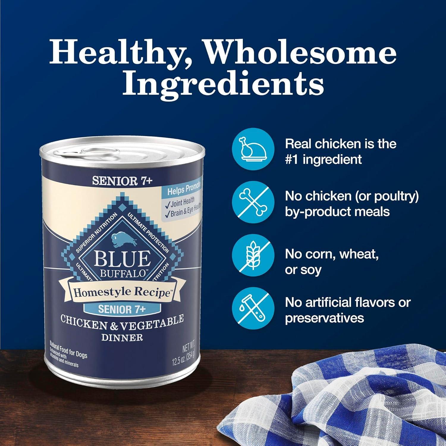 imageBlue Buffalo Homestyle Recipe Senior Wet Dog Food Made with Natural Ingredients Chicken Dinner with Garden Vegetables 125oz Cans 12 CountChicken