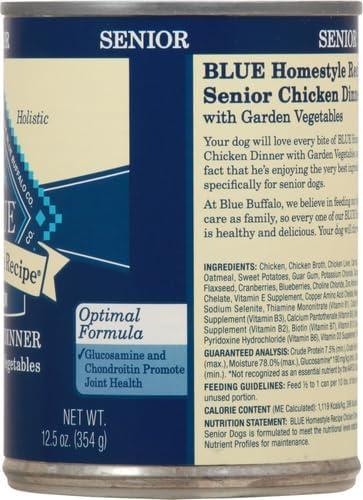 imageBlue Buffalo Homestyle Recipe Senior Wet Dog Food Made with Natural Ingredients Chicken Dinner with Garden Vegetables 125oz Cans 12 CountChicken