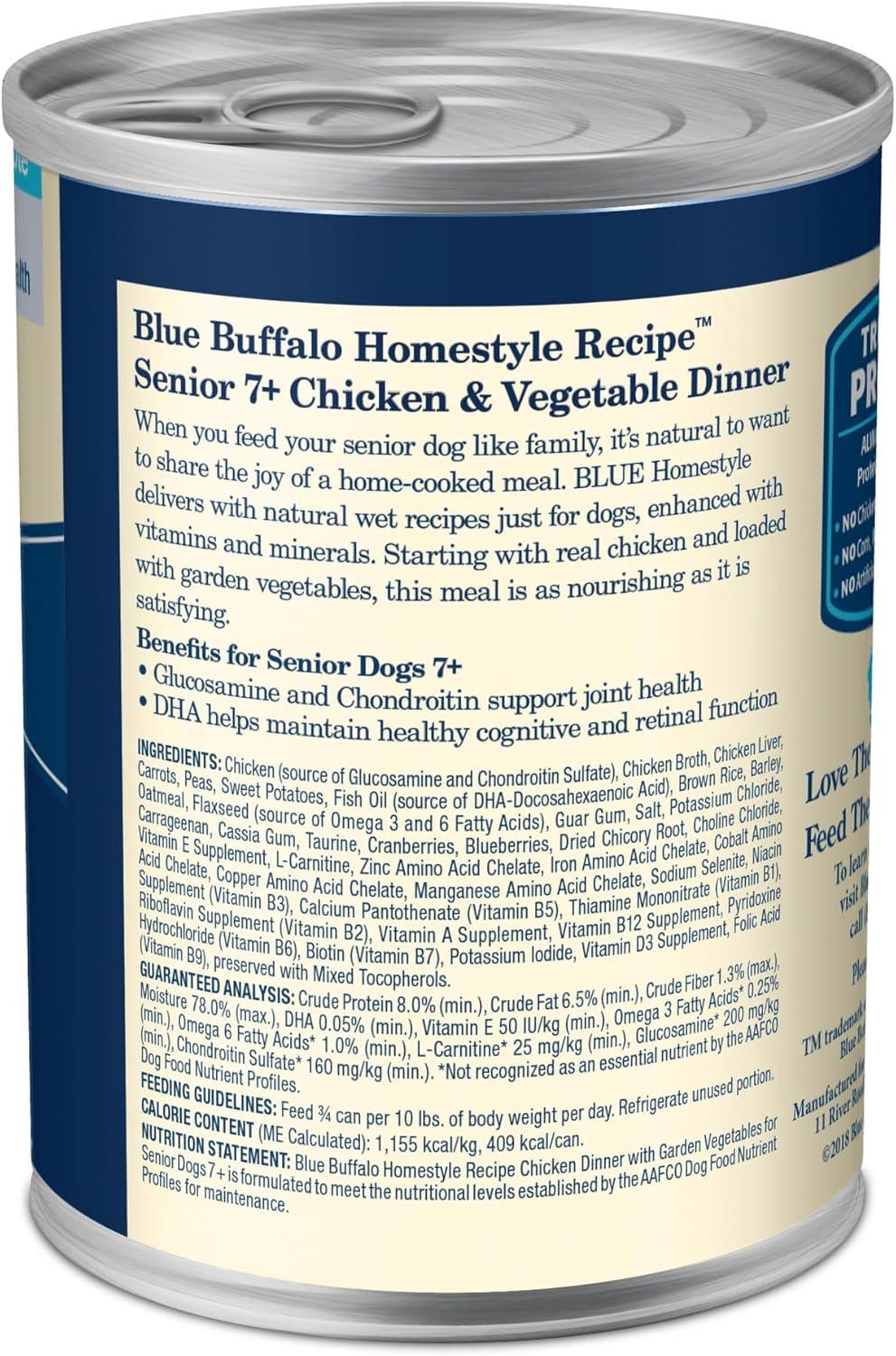 imageBlue Buffalo Homestyle Recipe Senior Wet Dog Food Made with Natural Ingredients Chicken Dinner with Garden Vegetables 125oz Cans 12 CountChicken