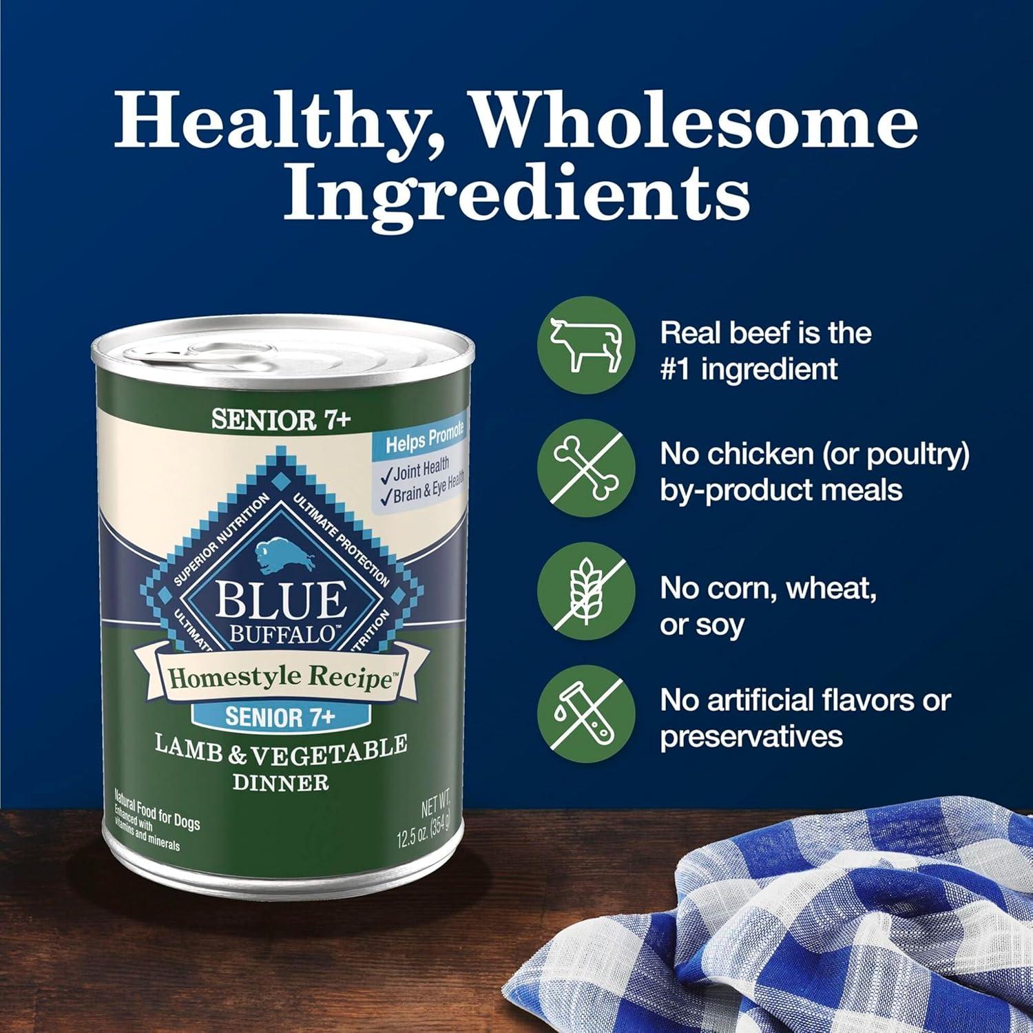 imageBlue Buffalo Homestyle Recipe Senior Wet Dog Food Made with Natural Ingredients Chicken Dinner with Garden Vegetables 125oz Cans 12 CountLamb