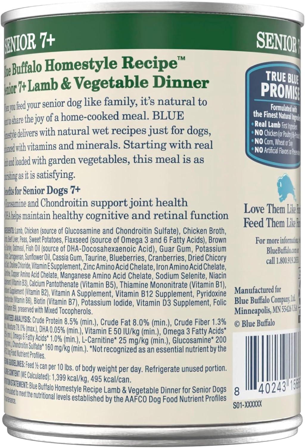 imageBlue Buffalo Homestyle Recipe Senior Wet Dog Food Made with Natural Ingredients Chicken Dinner with Garden Vegetables 125oz Cans 12 CountLamb
