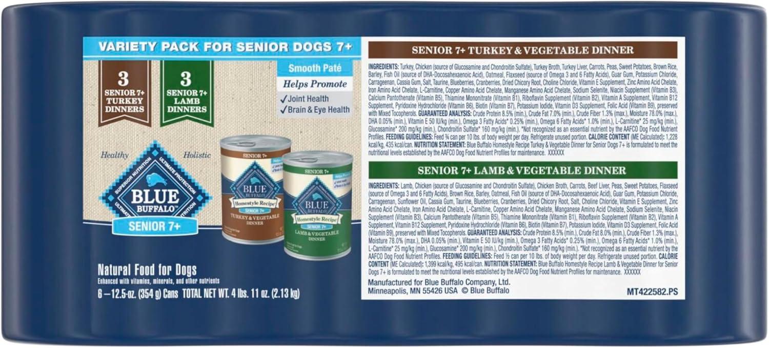 imageBlue Buffalo Homestyle Recipe Senior Wet Dog Food Made with Natural Ingredients Chicken Dinner with Garden Vegetables 125oz Cans 12 CountTurkey Lamb