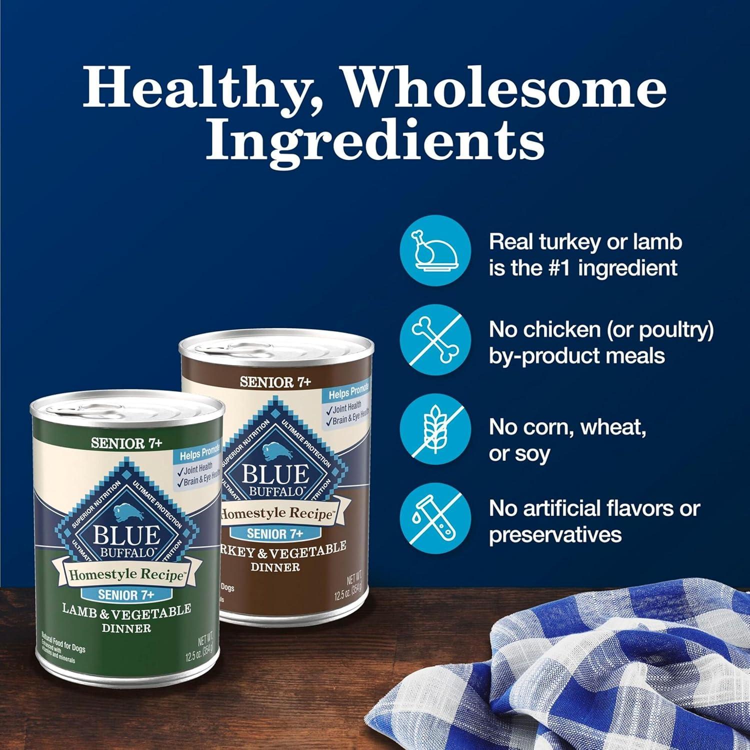 imageBlue Buffalo Homestyle Recipe Senior Wet Dog Food Made with Natural Ingredients Chicken Dinner with Garden Vegetables 125oz Cans 12 CountTurkey Lamb