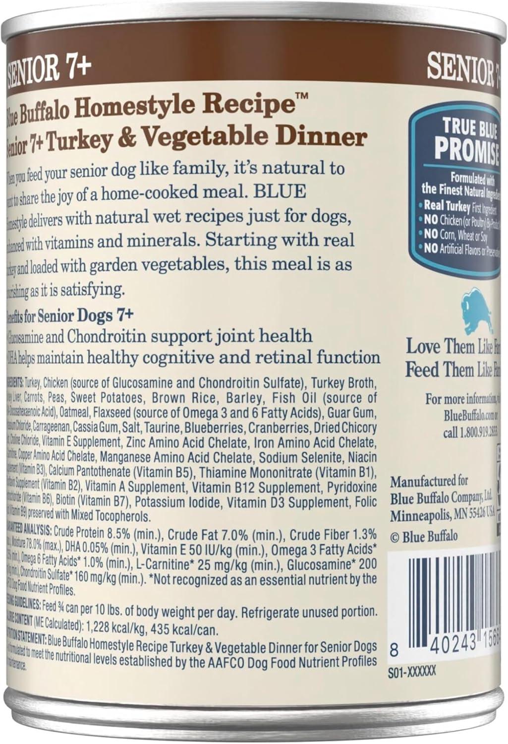 imageBlue Buffalo Homestyle Recipe Senior Wet Dog Food Made with Natural Ingredients Chicken Dinner with Garden Vegetables 125oz Cans 12 CountTurkey