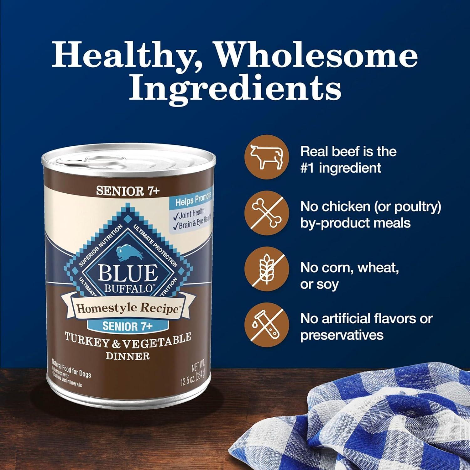 imageBlue Buffalo Homestyle Recipe Senior Wet Dog Food Made with Natural Ingredients Chicken Dinner with Garden Vegetables 125oz Cans 12 CountTurkey