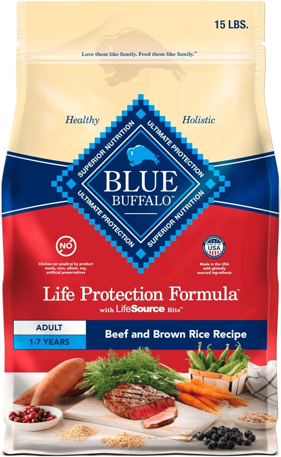 imageBlue Buffalo Life Protection Formula Adult Dry Dog Food Helps Build and Maintain Strong Muscles Made with Natural Ingredients Chicken amp Brown Rice Recipe 5lb BagBeef Brown Rice