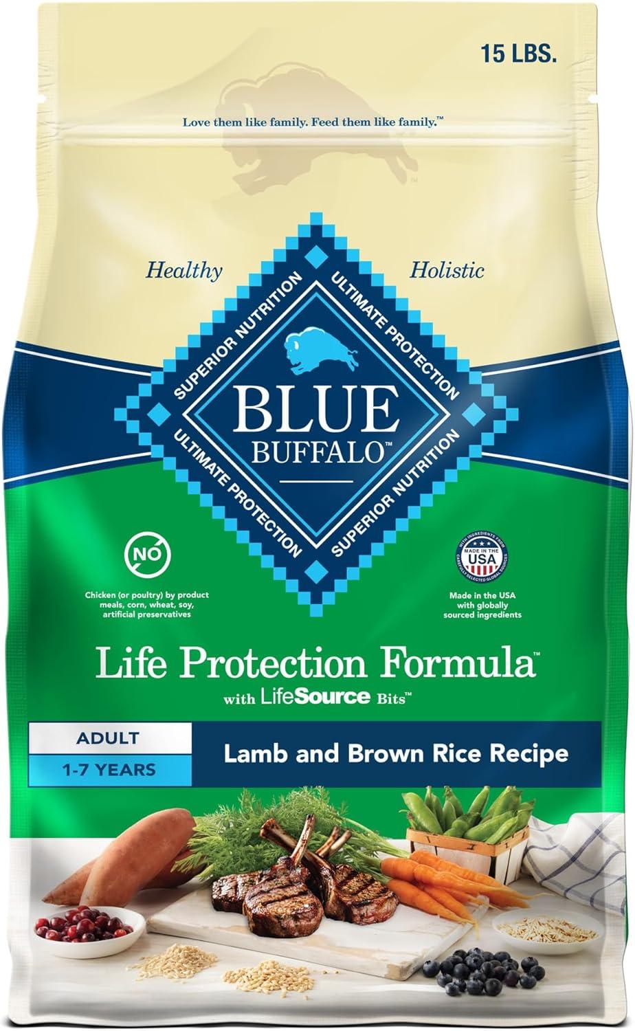 imageBlue Buffalo Life Protection Formula Adult Dry Dog Food Helps Build and Maintain Strong Muscles Made with Natural Ingredients Chicken amp Brown Rice Recipe 5lb BagLamb Brown Rice