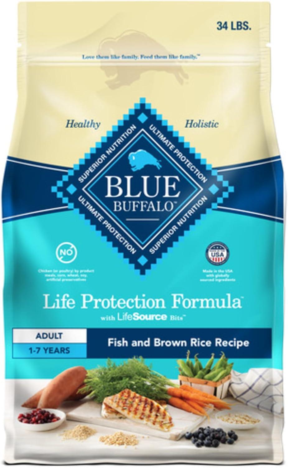 imageBlue Buffalo Life Protection Formula Adult Dry Dog Food Helps Build and Maintain Strong Muscles Made with Natural Ingredients Chicken amp Brown Rice Recipe 5lb BagFish Brown Rice