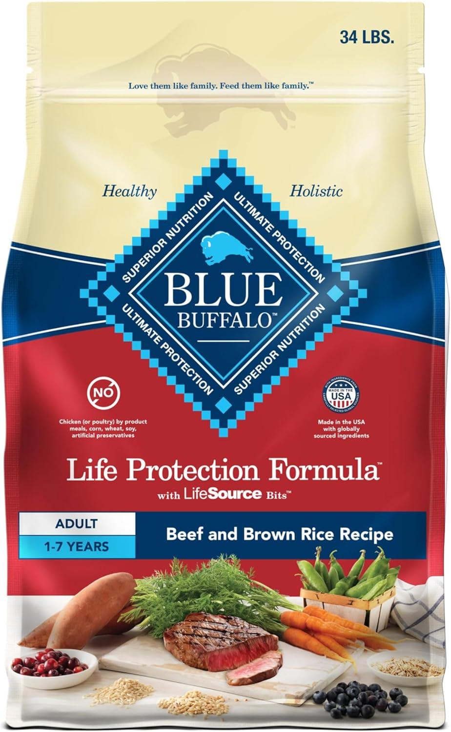 imageBlue Buffalo Life Protection Formula Adult Dry Dog Food Helps Build and Maintain Strong Muscles Made with Natural Ingredients Chicken amp Brown Rice Recipe 5lb BagBeef Brown Rice