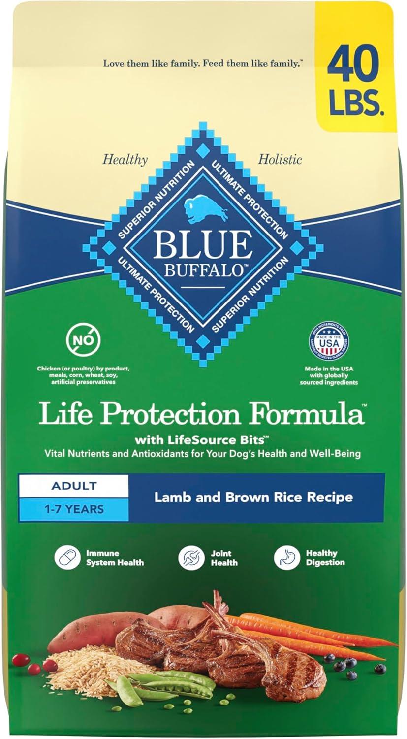 imageBlue Buffalo Life Protection Formula Adult Dry Dog Food Helps Build and Maintain Strong Muscles Made with Natural Ingredients Chicken amp Brown Rice Recipe 5lb BagLamb Brown Rice