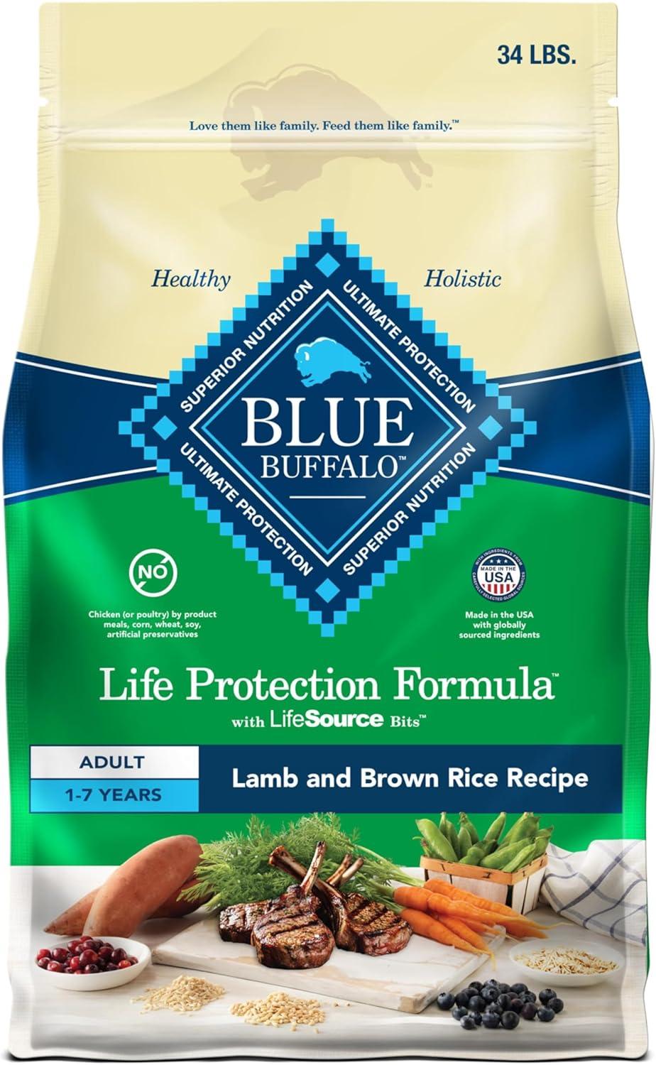 imageBlue Buffalo Life Protection Formula Adult Dry Dog Food Helps Build and Maintain Strong Muscles Made with Natural Ingredients Chicken amp Brown Rice Recipe 5lb BagLamb Brown Rice