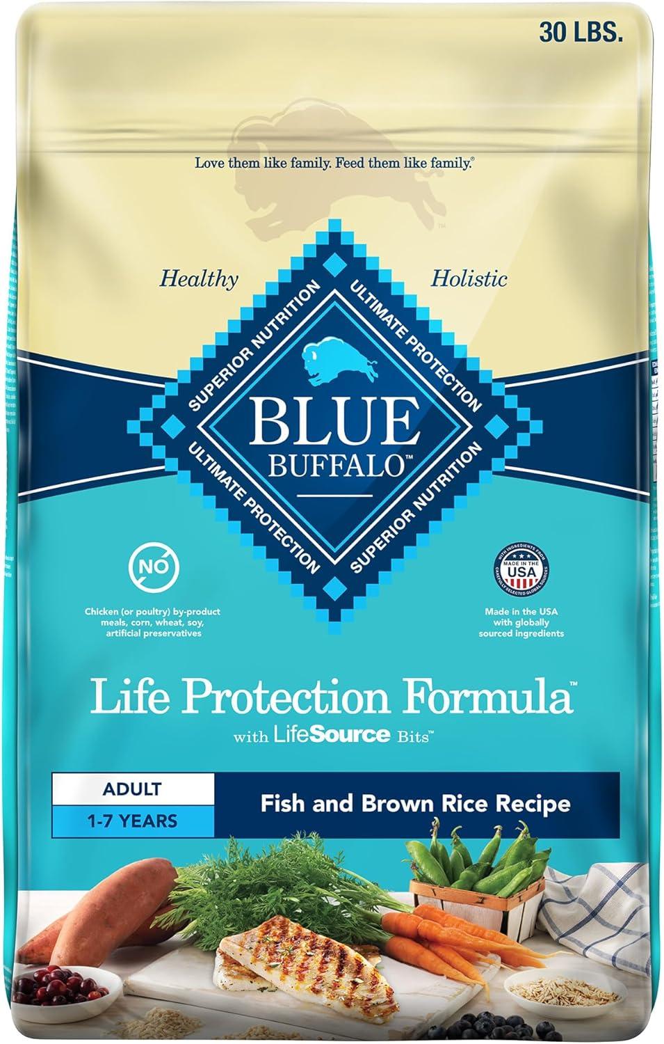 imageBlue Buffalo Life Protection Formula Adult Dry Dog Food Helps Build and Maintain Strong Muscles Made with Natural Ingredients Chicken amp Brown Rice Recipe 5lb BagFish Brown Rice