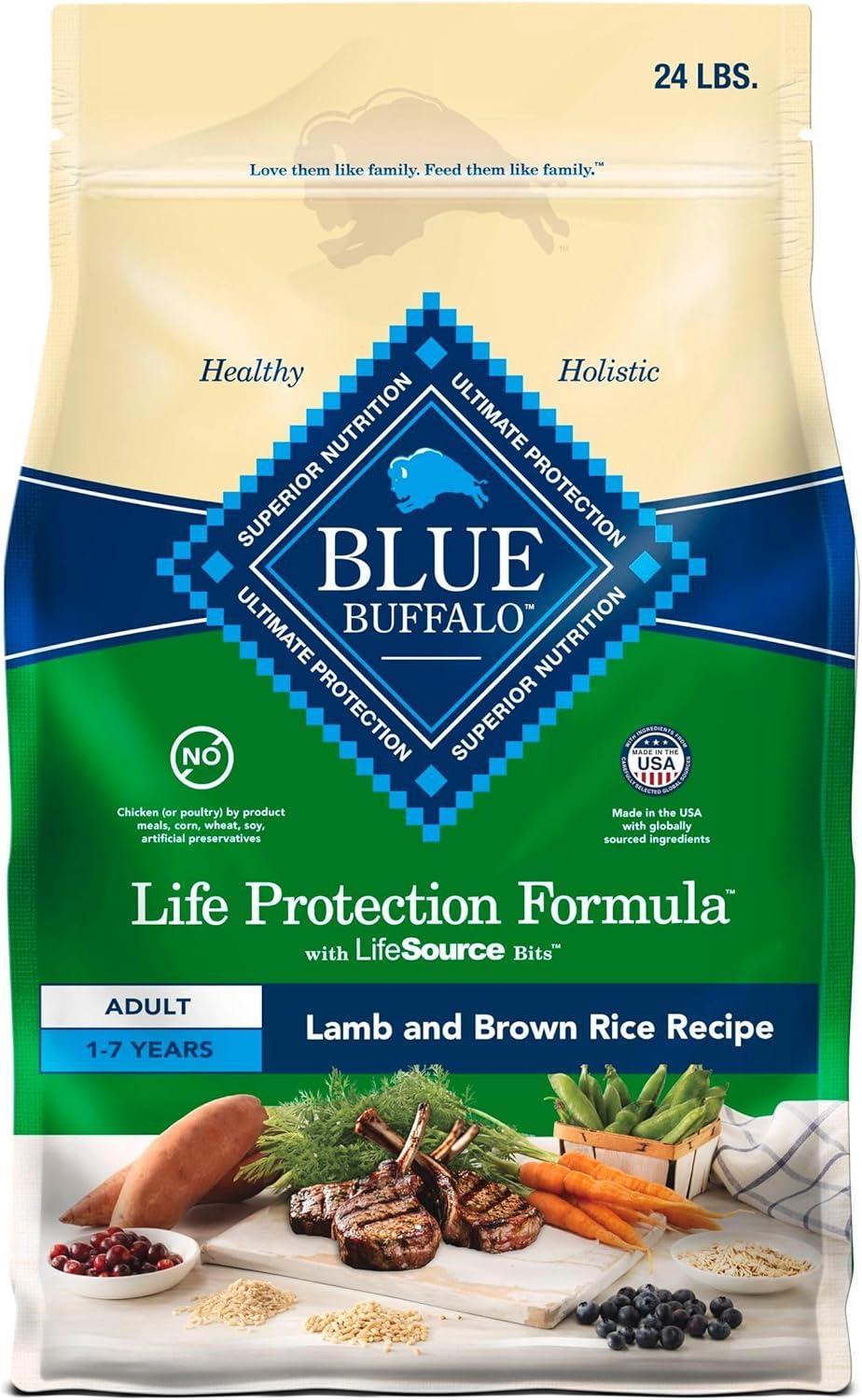 imageBlue Buffalo Life Protection Formula Adult Dry Dog Food Helps Build and Maintain Strong Muscles Made with Natural Ingredients Chicken amp Brown Rice Recipe 5lb BagLamb Brown Rice