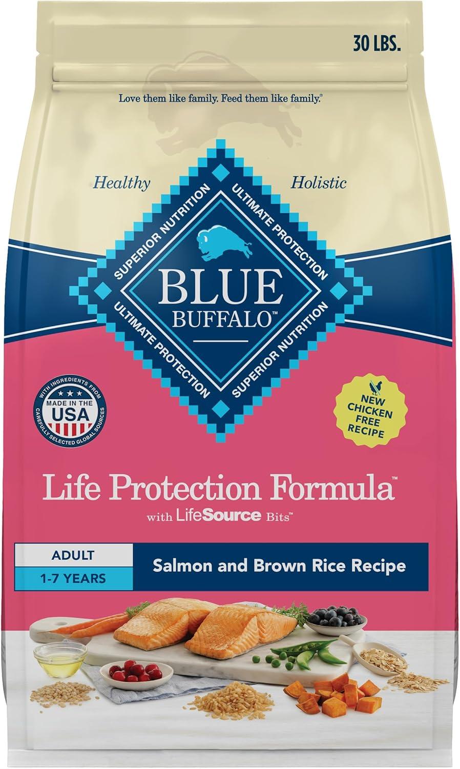 imageBlue Buffalo Life Protection Formula Adult Dry Dog Food Helps Build and Maintain Strong Muscles Made with Natural Ingredients Chicken amp Brown Rice Recipe 5lb BagSalmon ChickenFree