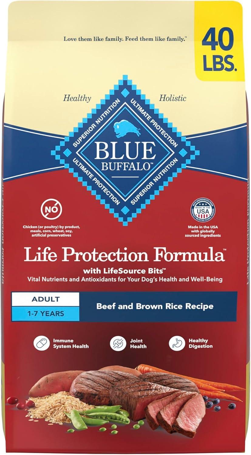 imageBlue Buffalo Life Protection Formula Adult Dry Dog Food Helps Build and Maintain Strong Muscles Made with Natural Ingredients Chicken amp Brown Rice Recipe 5lb BagBeef Brown Rice