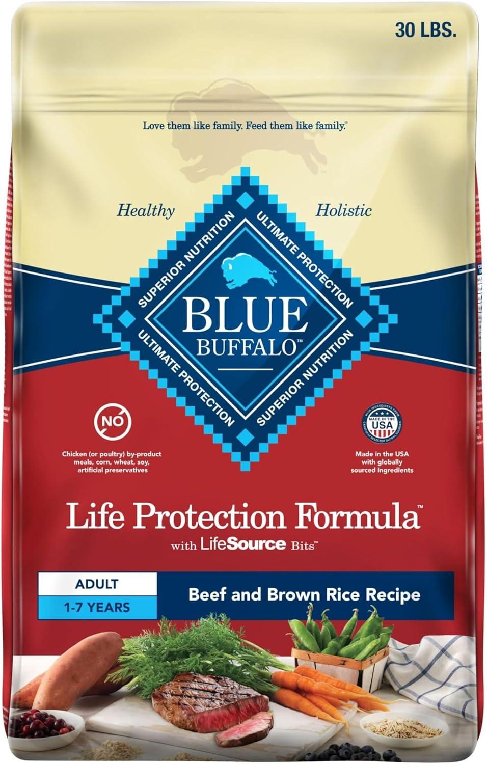 imageBlue Buffalo Life Protection Formula Adult Dry Dog Food Helps Build and Maintain Strong Muscles Made with Natural Ingredients Chicken amp Brown Rice Recipe 5lb BagBeef Brown Rice
