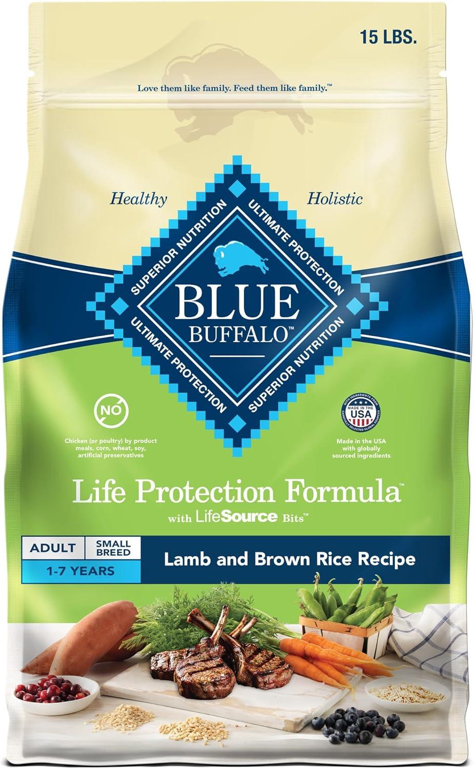 imageBlue Buffalo Life Protection Formula Adult Small Breed Dry Dog Food Supports High Energy Needs Made with Natural Ingredients Chicken amp Brown Rice Recipe 15lb BagLamb Brown Rice