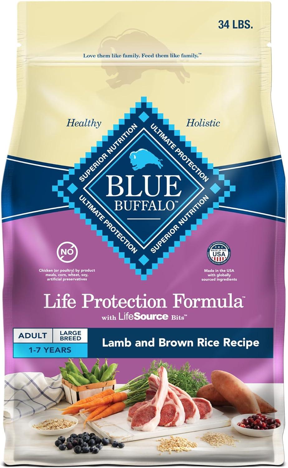 imageBlue Buffalo Life Protection Formula Large Breed Adult Dry Dog Food Promotes Joint Health and Lean Muscles Made with Natural Ingredients Lamb amp Brown Rice Recipe 34lb BagLamb Brown Rice