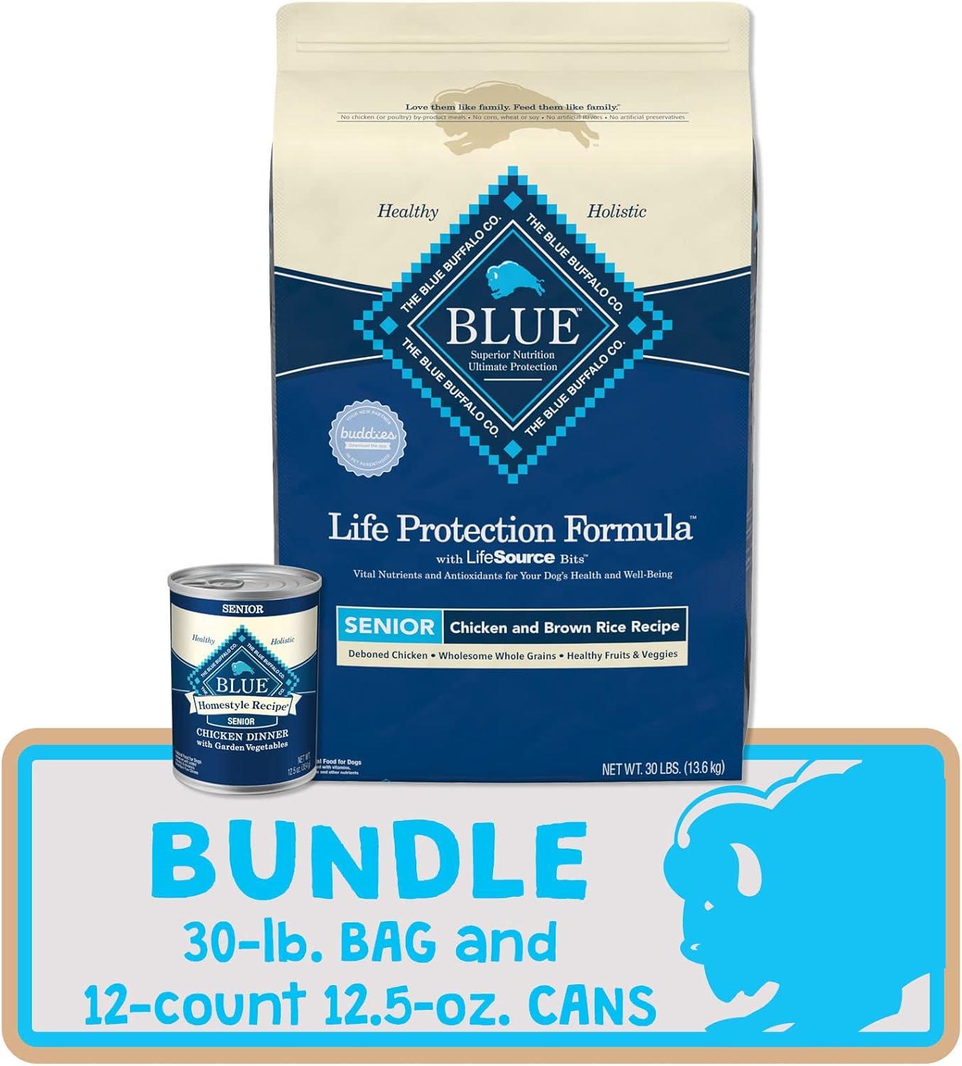 imageBlue Buffalo Life Protection Formula Natural Senior Dog Food Bundle Dry Dog Food and Wet Dog Food Chicken 30lb Dry Food 125oz cans 12ct