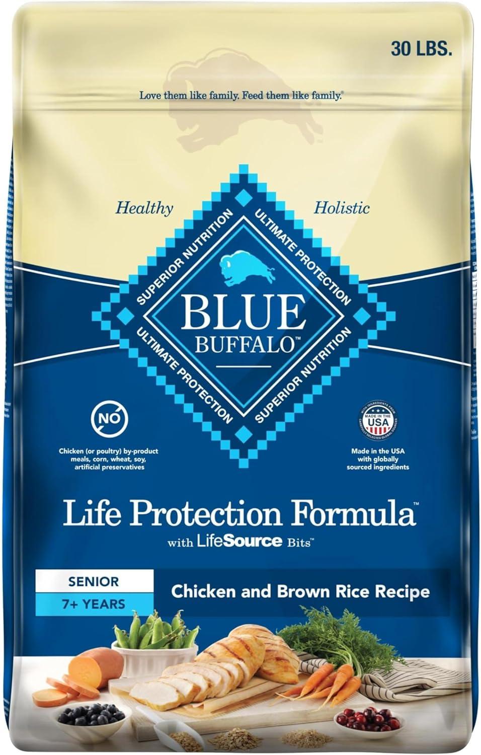 imageBlue Buffalo Life Protection Formula Senior Dry Dog Food Supports Joint Health and Mobility Made with Natural Ingredients Chicken amp Brown Rice Recipe 30lb BagChicken Brown Rice