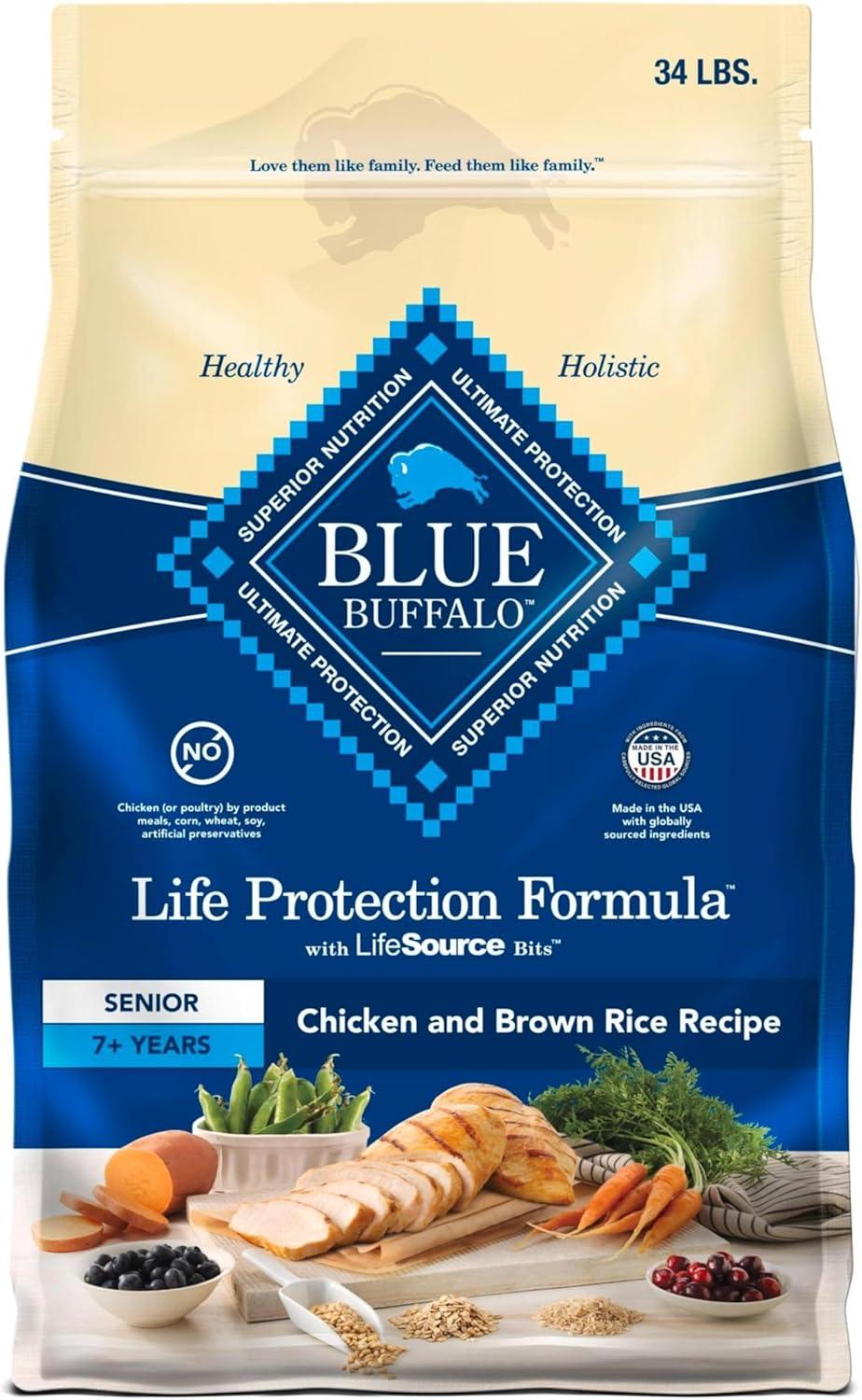 imageBlue Buffalo Life Protection Formula Senior Dry Dog Food Supports Joint Health and Mobility Made with Natural Ingredients Chicken amp Brown Rice Recipe 30lb BagChicken Brown Rice