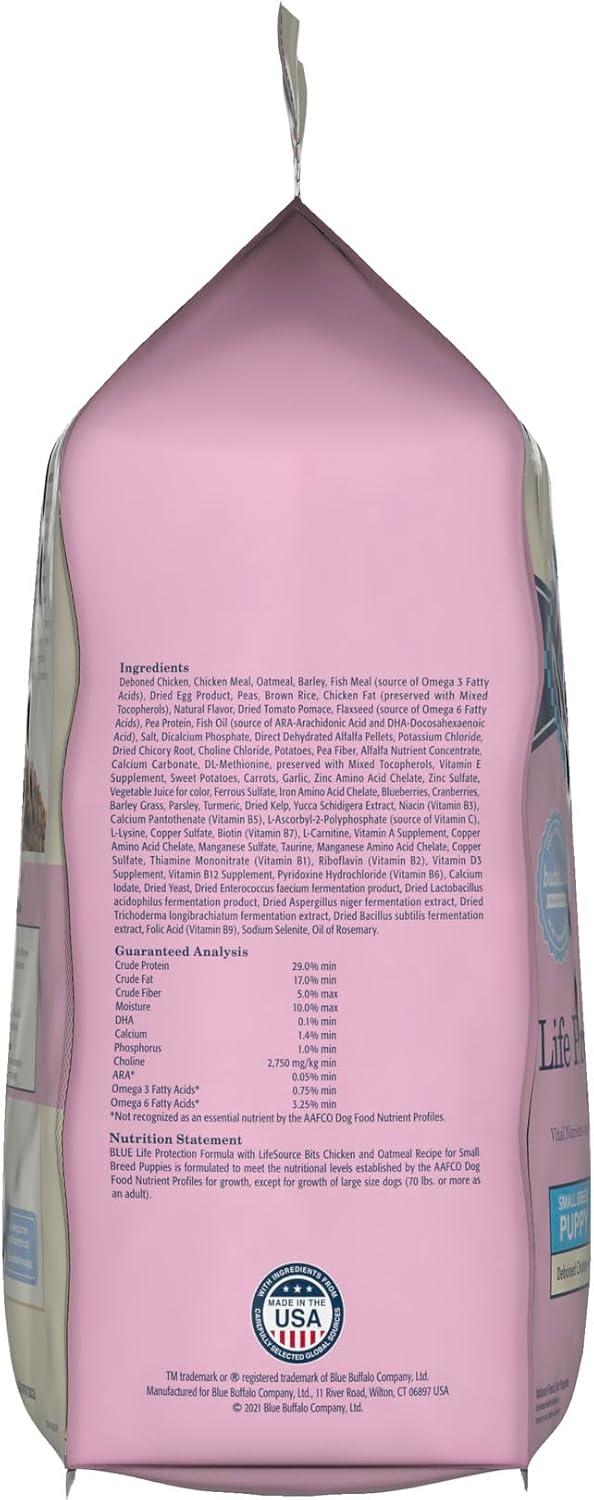 imageBlue Buffalo Life Protection Formula Small Breed Puppy Dry Dog Food with DHA Vital Nutrients amp Antioxidants Made with Natural Ingredients Chicken amp Oatmeal Recipe 5lb BagChicken Oatmeal