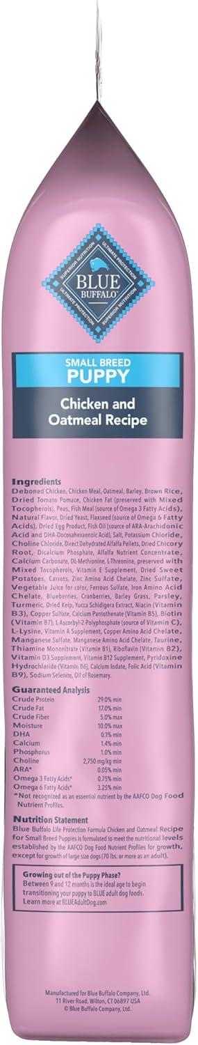 imageBlue Buffalo Life Protection Formula Small Breed Puppy Dry Dog Food with DHA Vital Nutrients amp Antioxidants Made with Natural Ingredients Chicken amp Oatmeal Recipe 5lb BagChicken Oatmeal