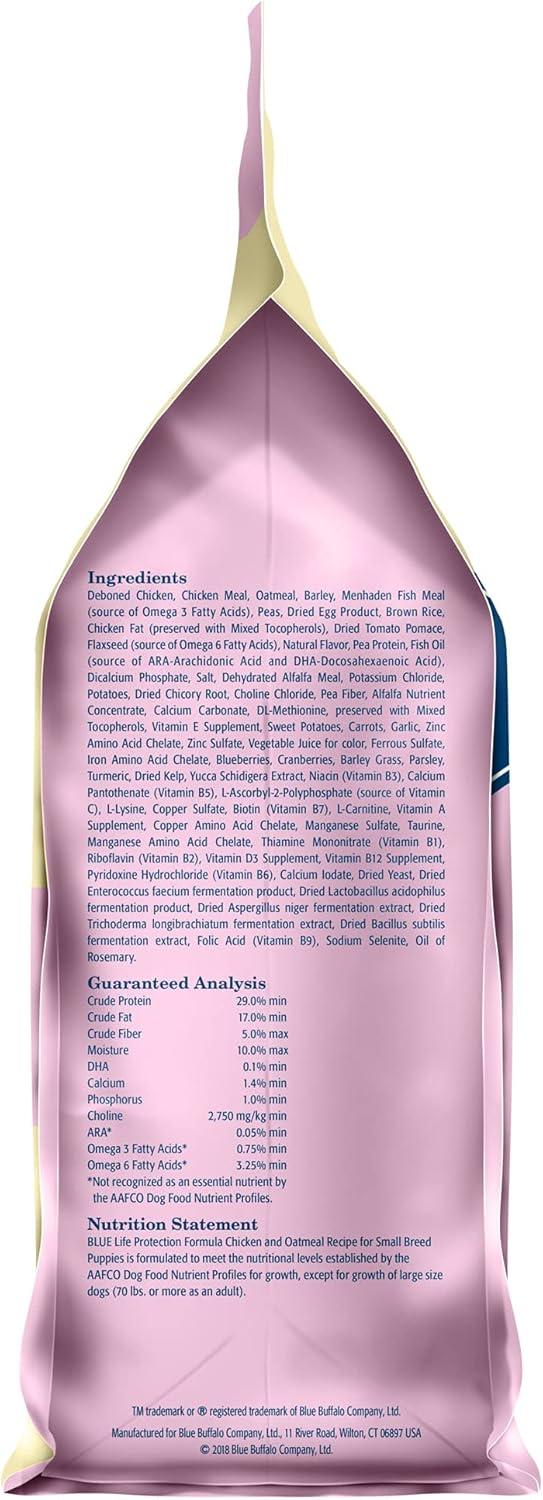 imageBlue Buffalo Life Protection Formula Small Breed Puppy Dry Dog Food with DHA Vital Nutrients amp Antioxidants Made with Natural Ingredients Chicken amp Oatmeal Recipe 5lb BagChicken Oatmeal