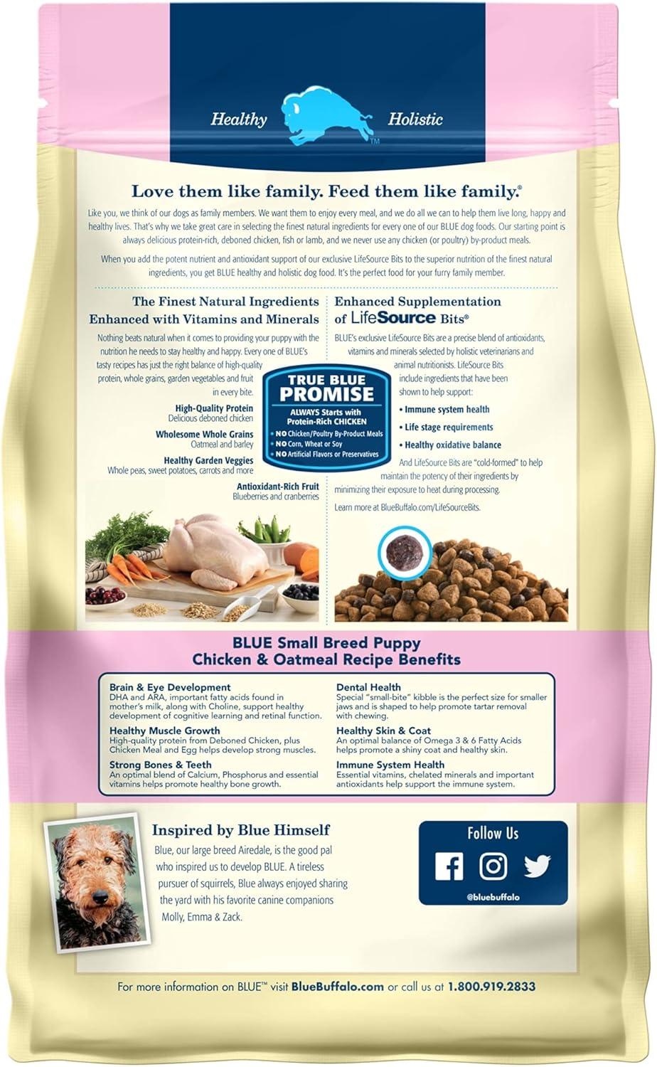 imageBlue Buffalo Life Protection Formula Small Breed Puppy Dry Dog Food with DHA Vital Nutrients amp Antioxidants Made with Natural Ingredients Chicken amp Oatmeal Recipe 5lb BagChicken Oatmeal