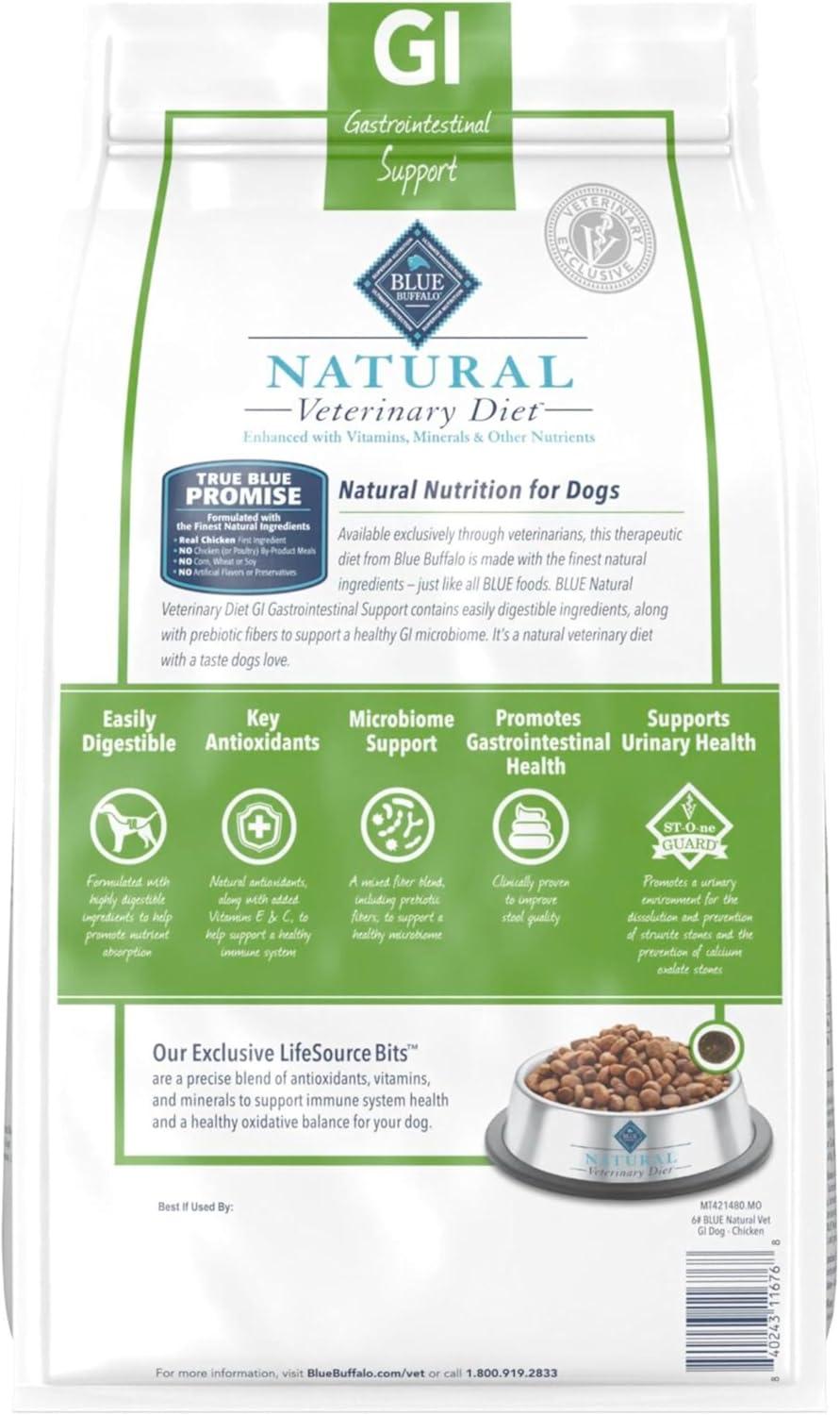 imageBlue Buffalo Natural Veterinary Diet GI Gastrointestinal Support Dry Dog Food Veterinarians Prescription Required Chicken 22lb Bag6 Pound Pack of 1
