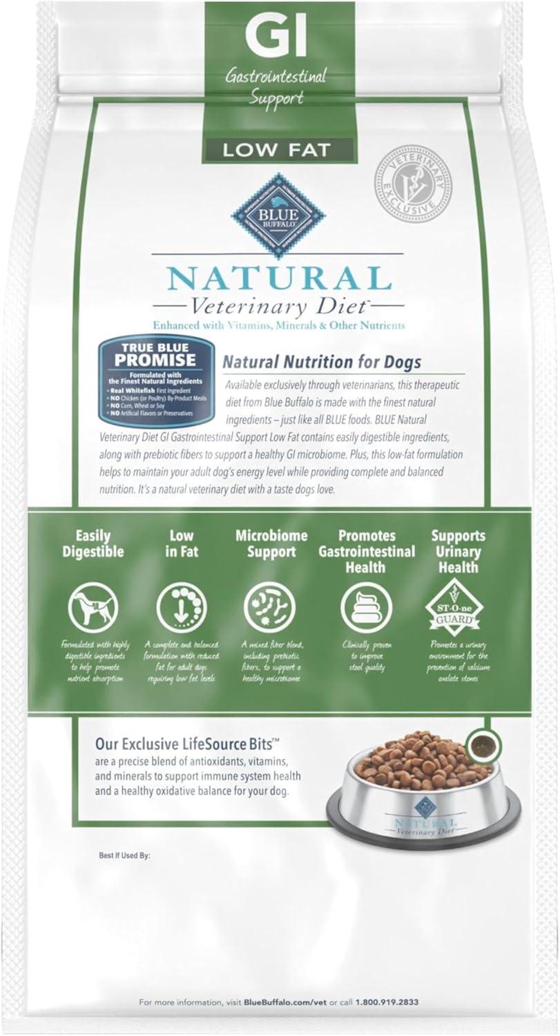 imageBlue Buffalo Natural Veterinary Diet GI Low Fat Gastrointestinal Support Dry Dog Food Veterinarians Prescription Required Whitefish 22 lb BagWhitefish