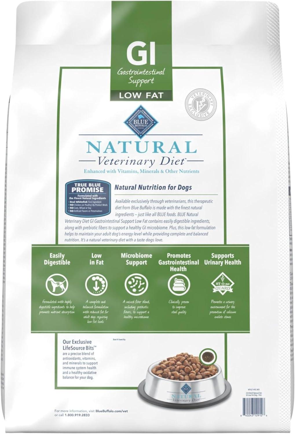 imageBlue Buffalo Natural Veterinary Diet GI Low Fat Gastrointestinal Support Dry Dog Food Veterinarians Prescription Required Whitefish 22 lb BagWhitefish