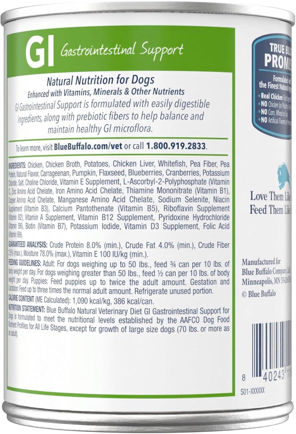 imageBlue Buffalo Natural Veterinary Diet Gastrointestinal Support Wet Dog Food Veterinarian Prescription Required Chicken 125oz Cans 12 Count