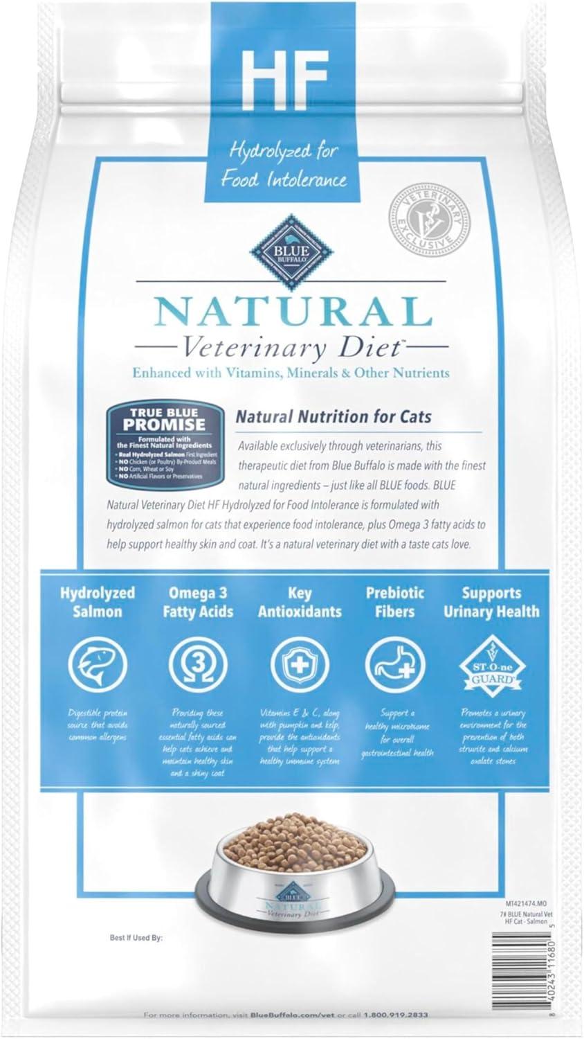 imageBlue Buffalo Natural Veterinary Diet HF Hydrolyzed for Food Intolerance Dry Cat Food Veterinarian Prescription Required Salmon 7lb Bag