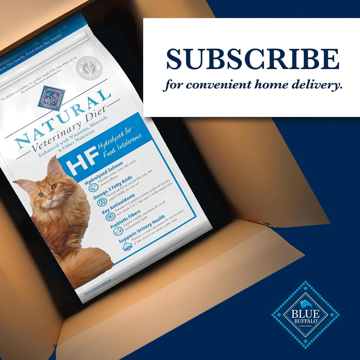 imageBlue Buffalo Natural Veterinary Diet HF Hydrolyzed for Food Intolerance Dry Cat Food Veterinarian Prescription Required Salmon 7lb Bag