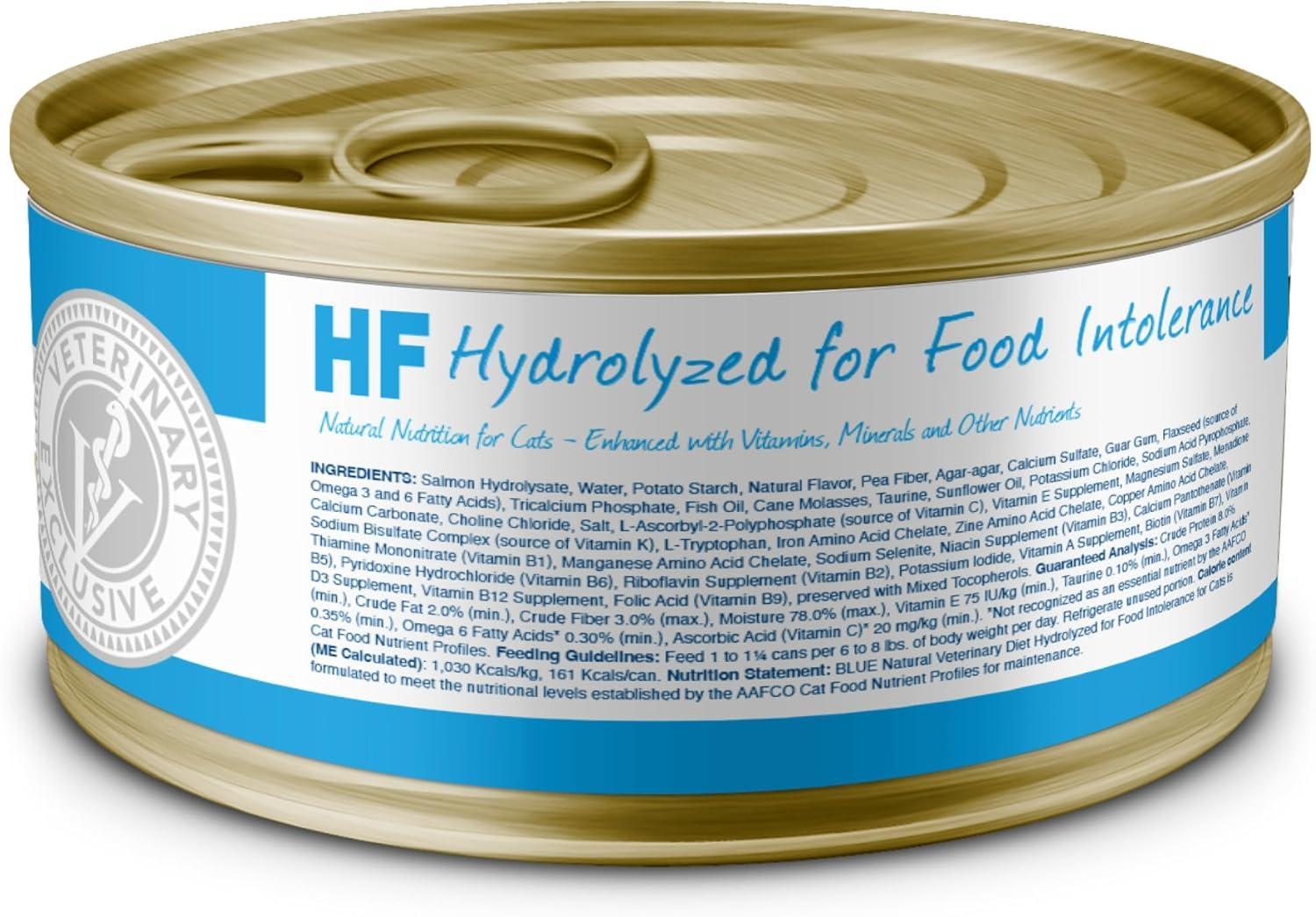 imageBlue Buffalo Natural Veterinary Diet HF Hydrolyzed for Food Intolerance Wet Cat Food Veterinarians Prescription Required Salmon 55oz Cans 24 Count
