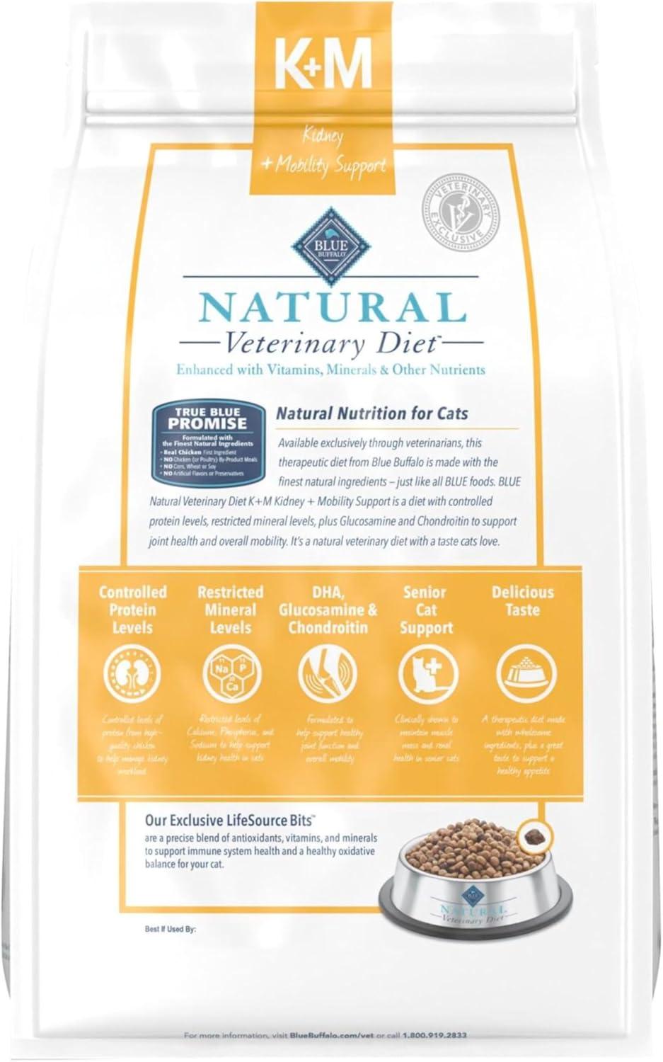 imageBlue Buffalo Natural Veterinary Diet KM Kidney Mobility Support Dry Cat Food Chicken 7Lb Bag
