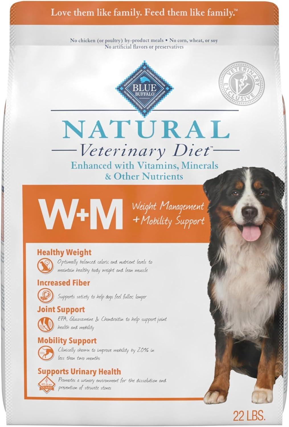 imageBlue Buffalo Natural Veterinary Diet WM Dry Dog Food Weight Management Mobility Formula Veterinarian Prescription Required Salmon 22lb BagSalmon