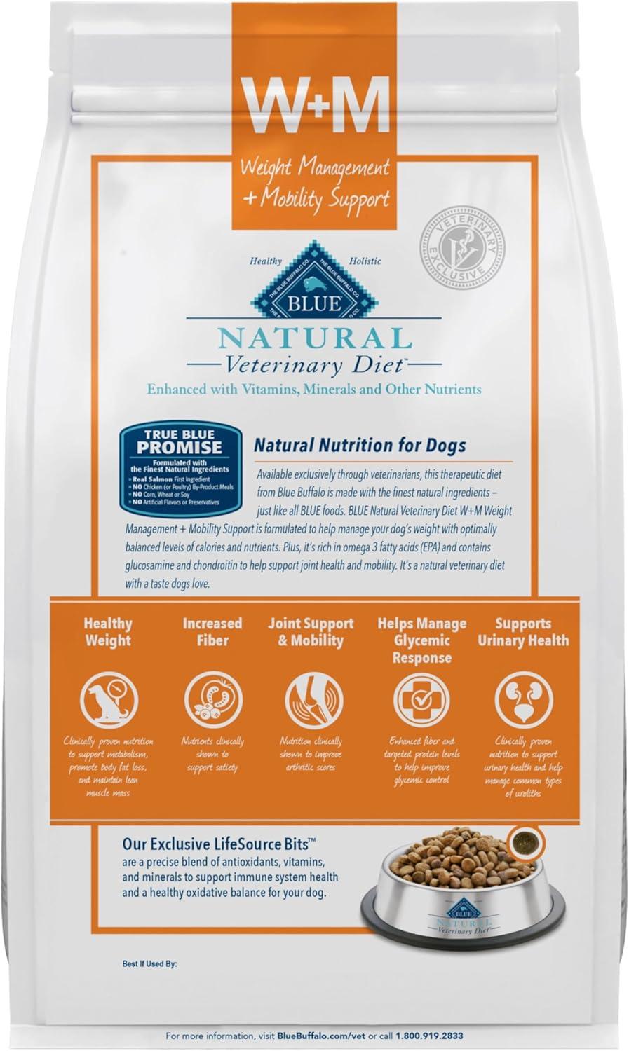 imageBlue Buffalo Natural Veterinary Diet WM Dry Dog Food Weight Management Mobility Formula Veterinarian Prescription Required Salmon 22lb BagSalmon